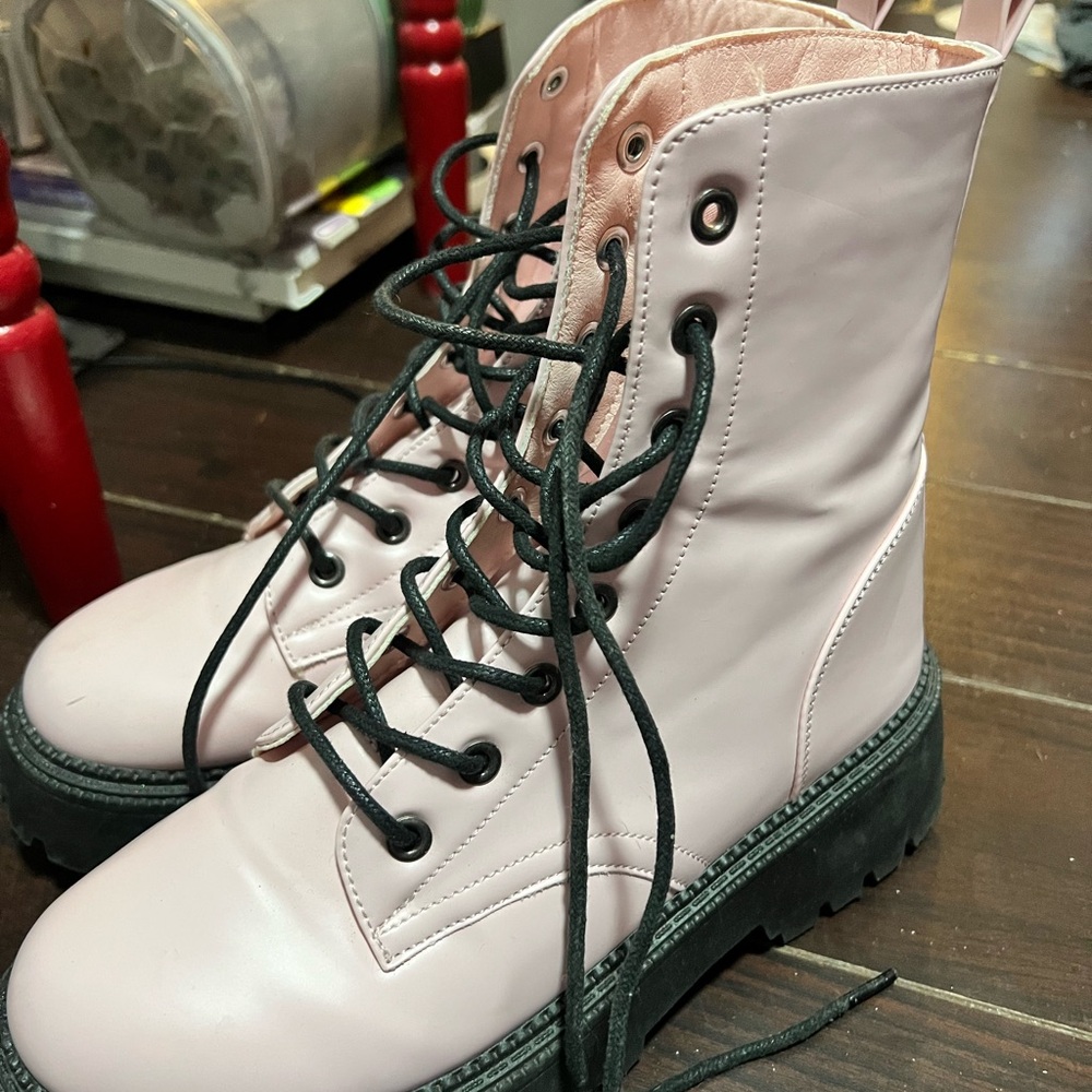 Pink Lace-Up Women's Boots